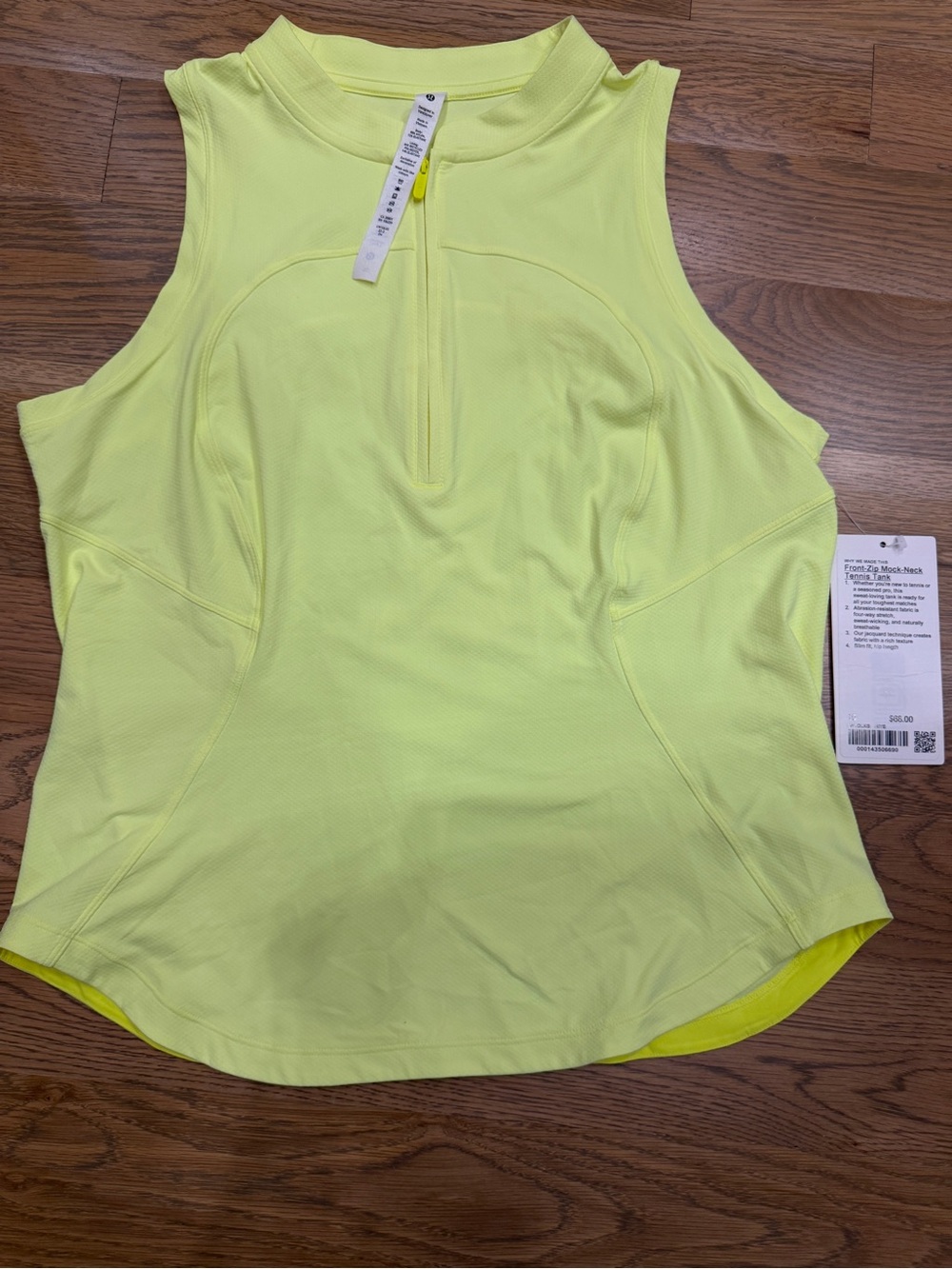 NWT: Lululemon Neon Yellow Sleeveless Front-Zip Mock-Neck Tennis Tank